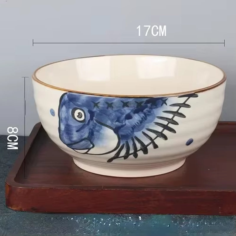  Hand-Painted Japanese-Style Ceramic Ramen Bowl