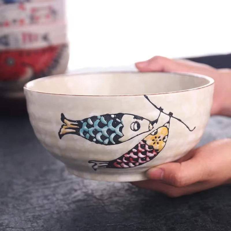  Hand-Painted Japanese-Style Ceramic Ramen Bowl