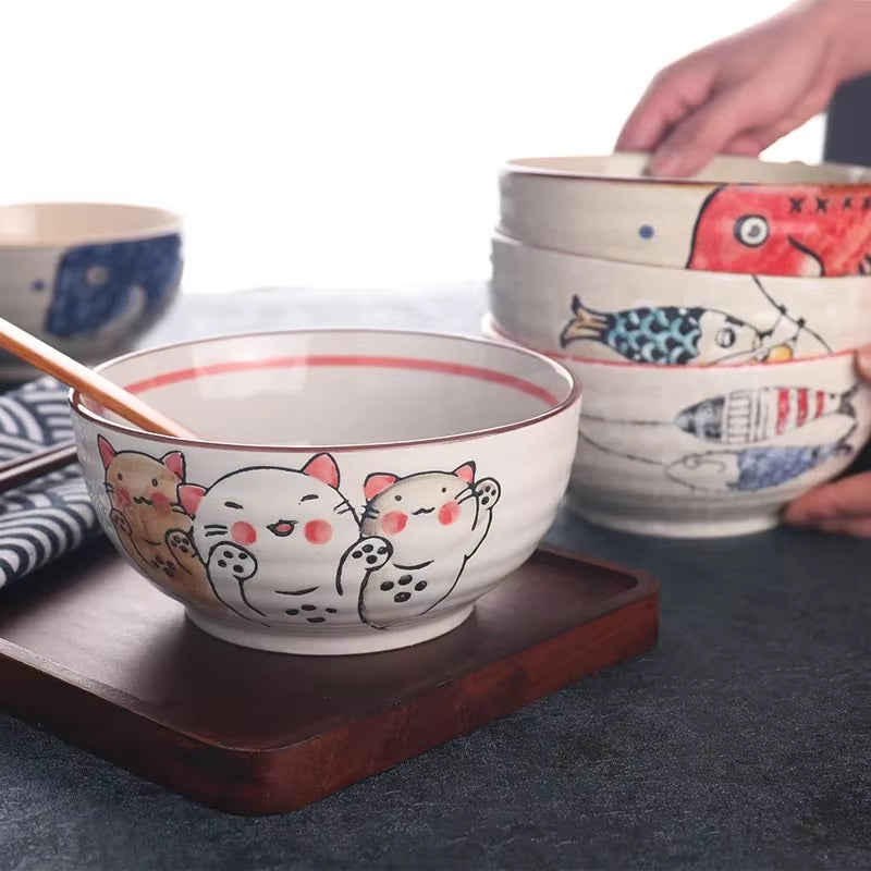  Hand-Painted Japanese-Style Ceramic Ramen Bowl