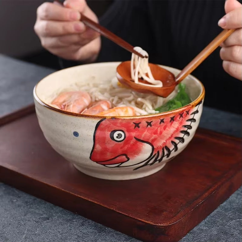  Hand-Painted Japanese-Style Ceramic Ramen Bowl