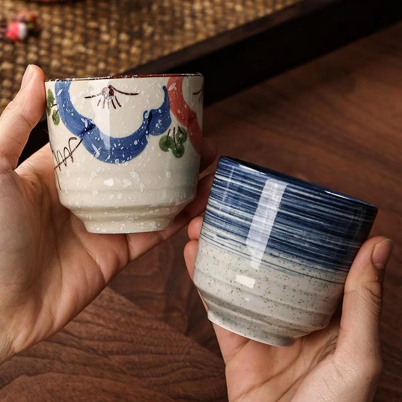 Japanese Style Hefeng Hand-Painted Ceramic Tea Cup, Wine Cup, Small Size Drinking Cup, Hotel Heat-Resistant Thickened Home Tea