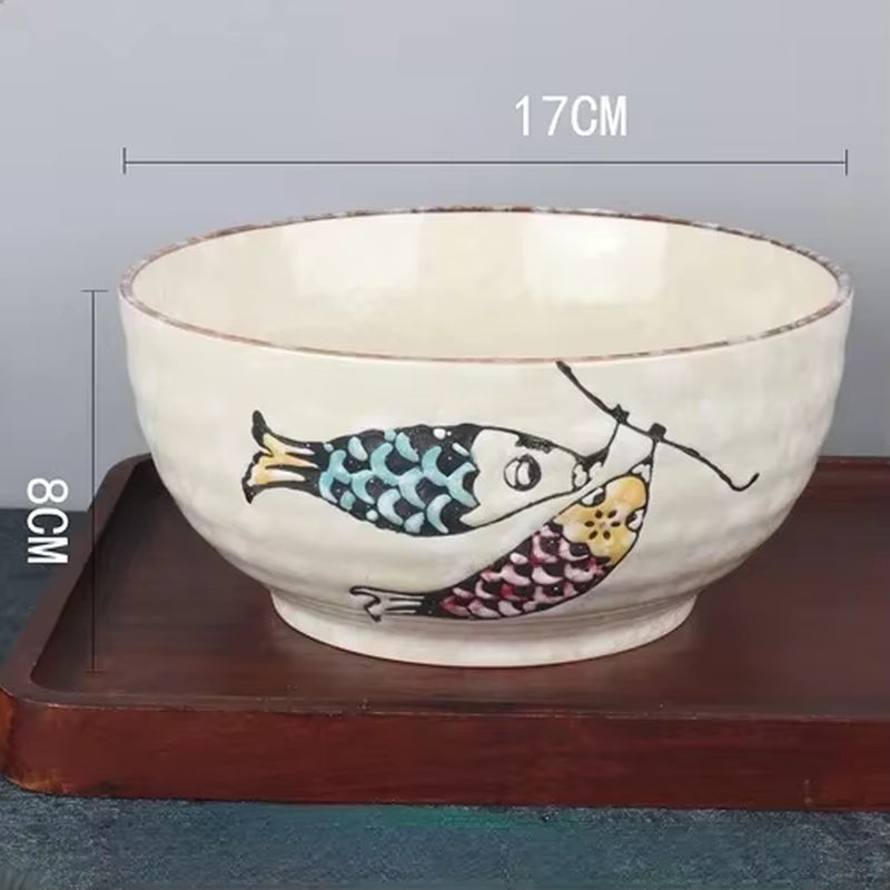  Hand-Painted Japanese-Style Ceramic Ramen Bowl